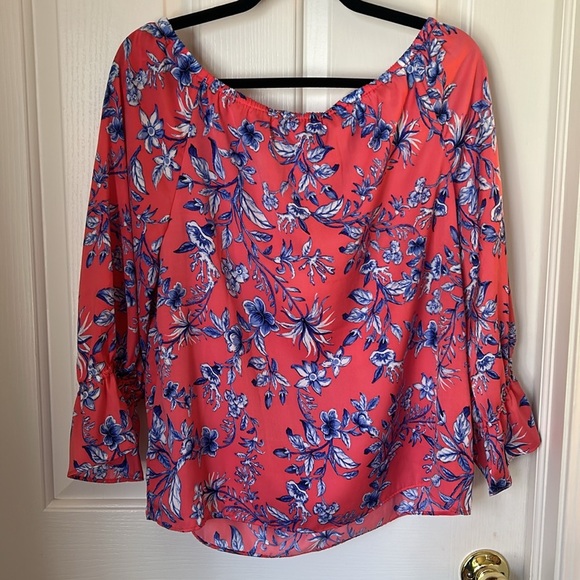 NWT Gigi Parker Blue Pink Floral Off-Shoulder Top Size Medium - Picture 4 of 9
